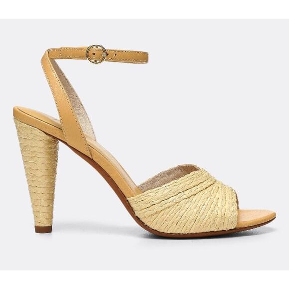 Joie Calan Raffia Ankle-Strap Sandals Natural Tan Leather Size 6 NWOB Comfy Heel